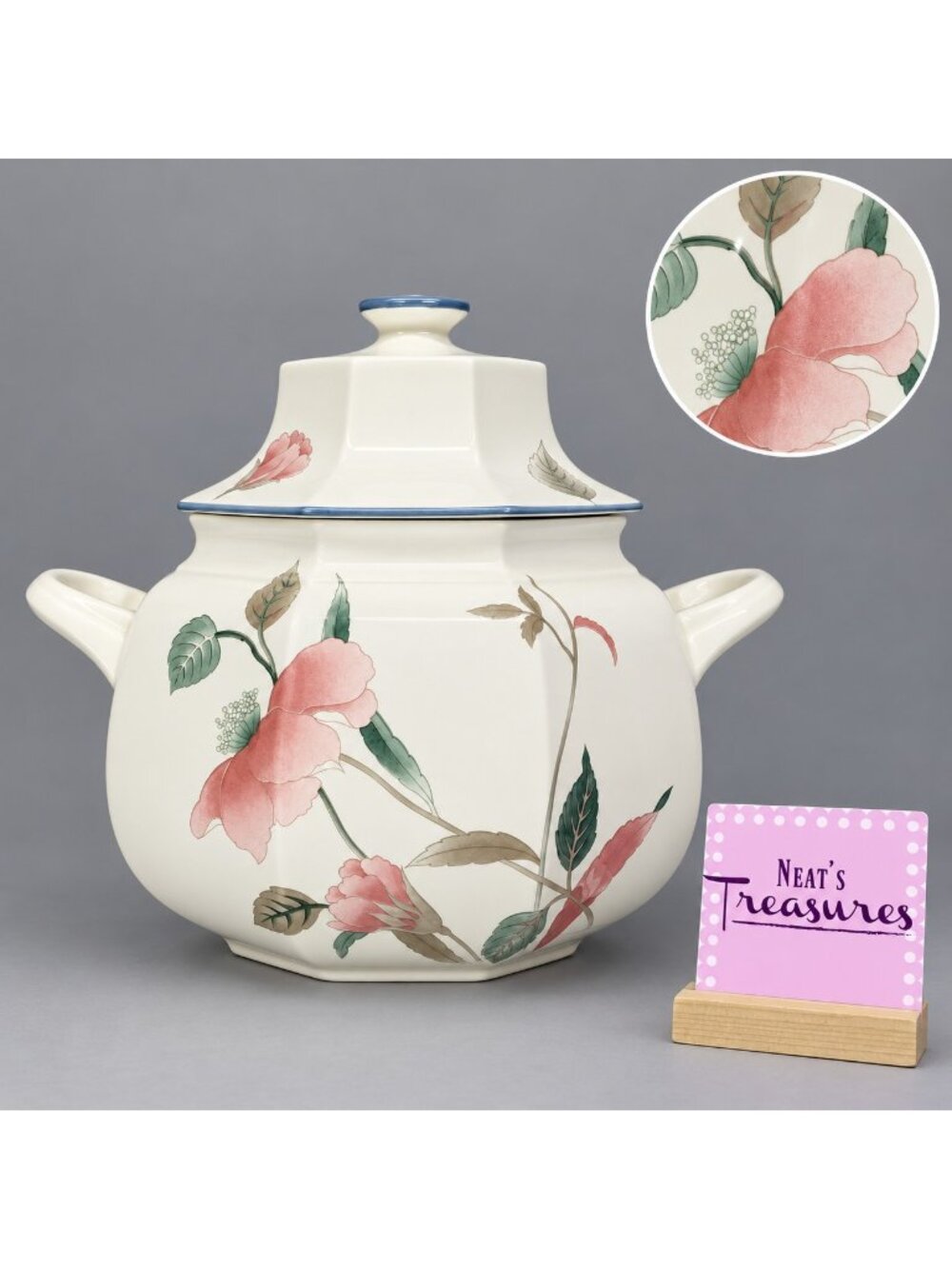 Mikasa CONTINENTAL SILK FLOWERS F3003 Octagonal Lidded Handles 10" Soup Tureen